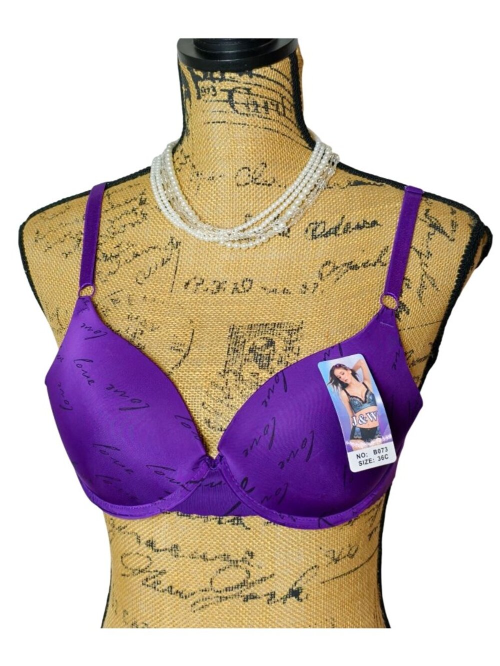 Womens 36C T-Shirt Bra Purple Love Print Lightly Padded Full Cover Underwire NEW